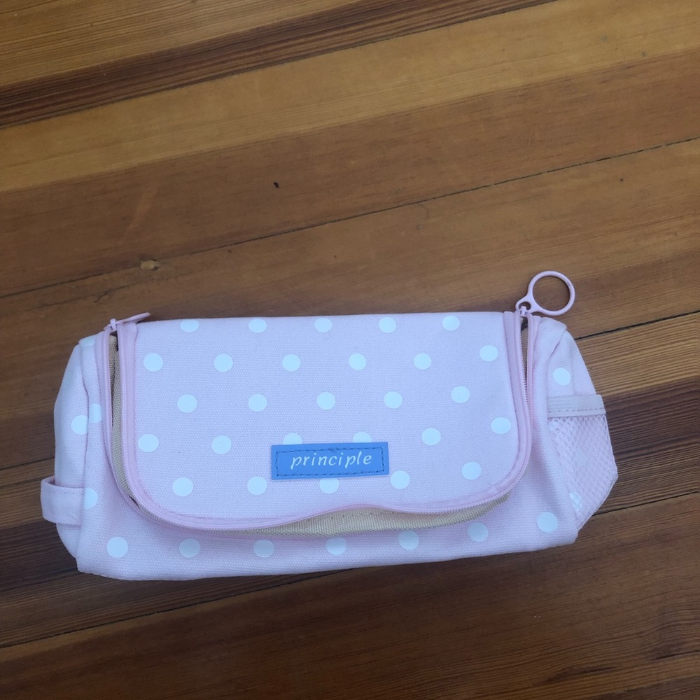Pink polka dot makeup bag